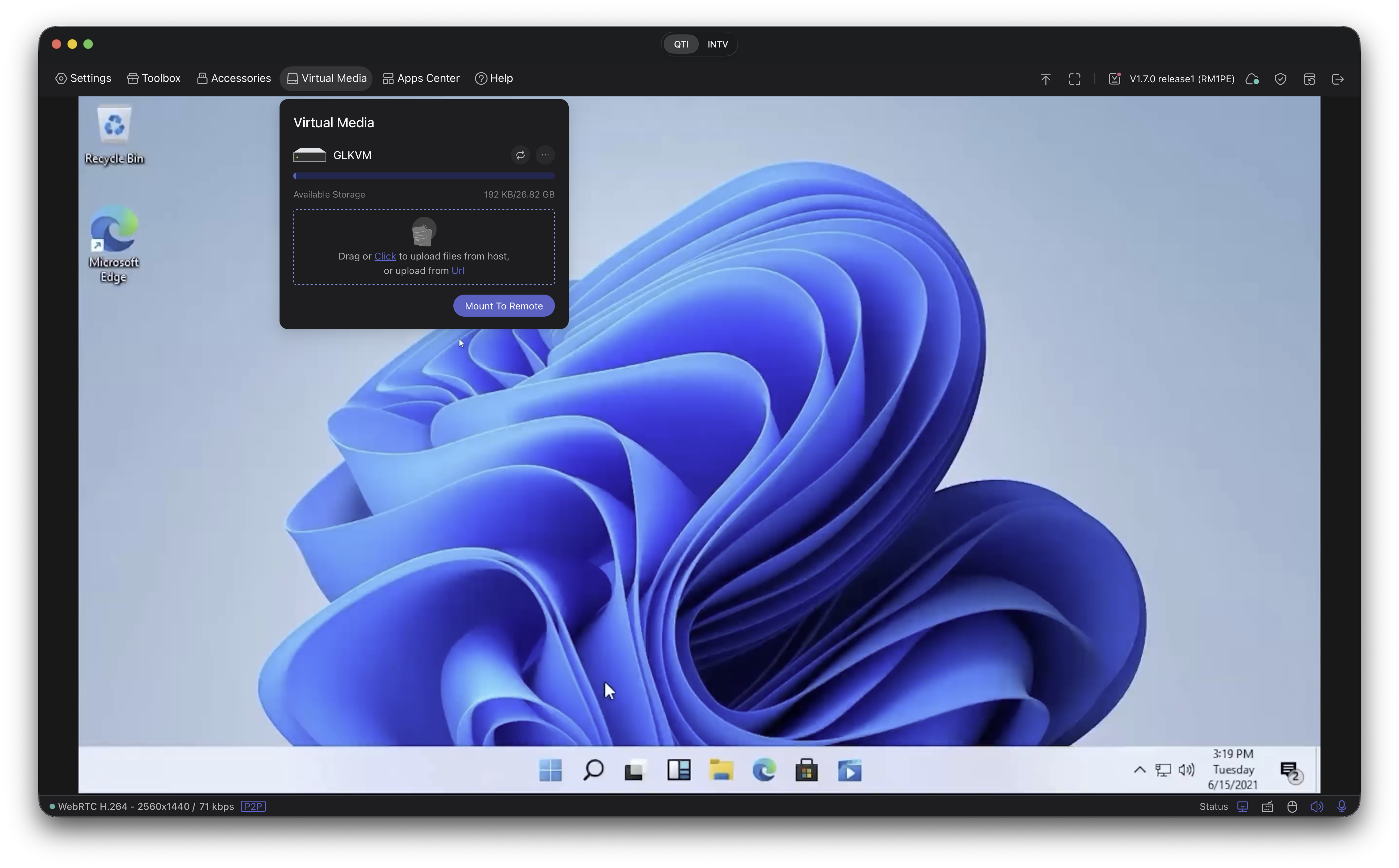 Virtual Media menu entry and workflow over desktop session